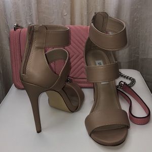 Nude open toe heels